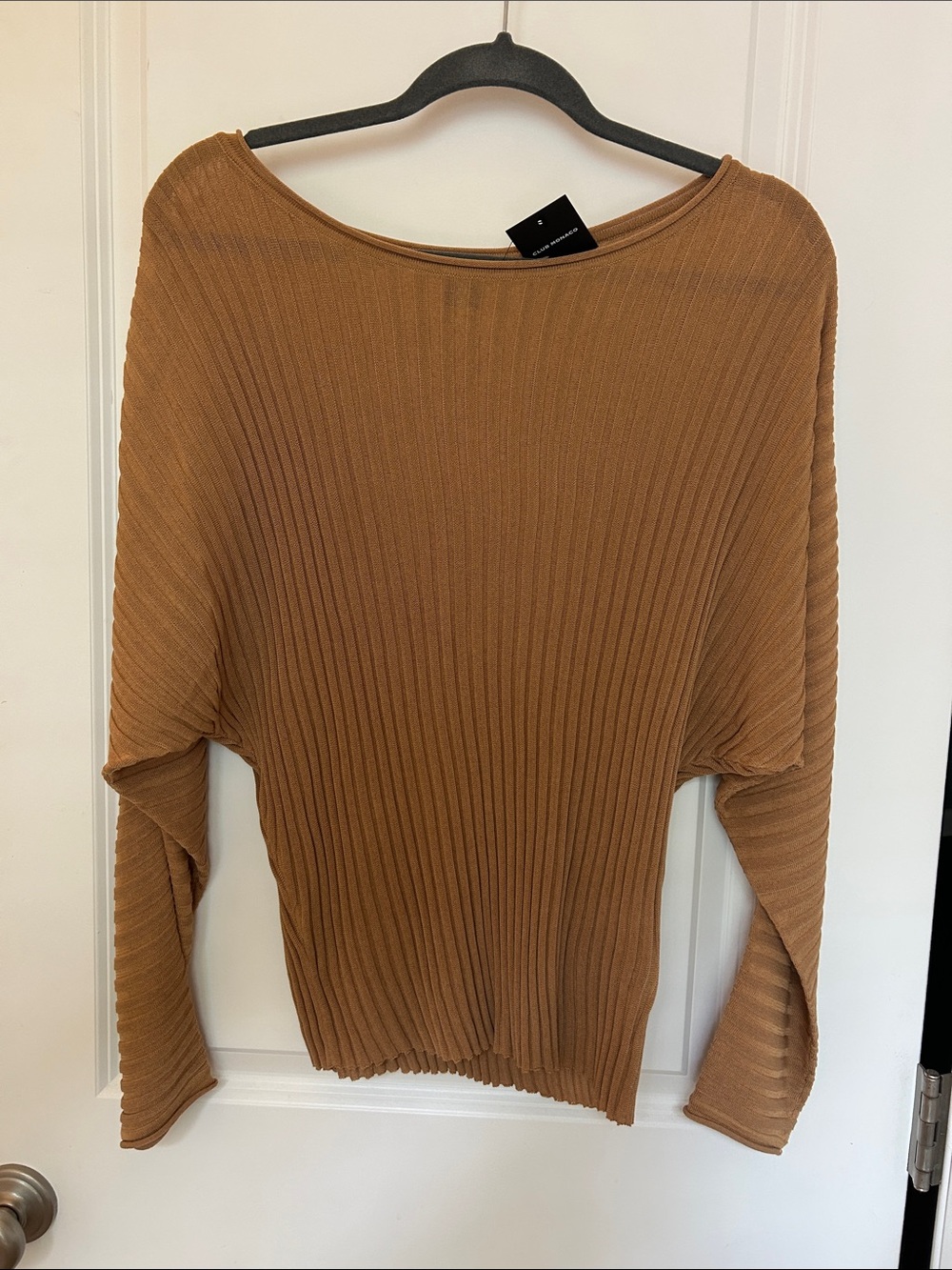 Club Monaco Ribbed Scoop-Neck Sweater in Camel